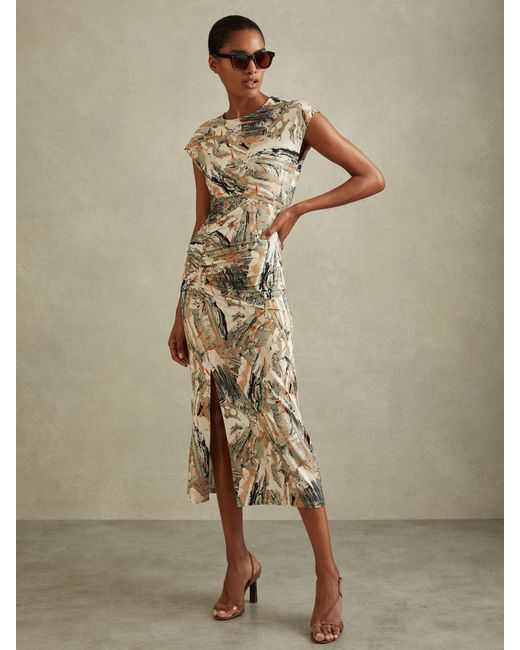 Reiss Natural Lennia - Multi Printed Jersey Midi Dress