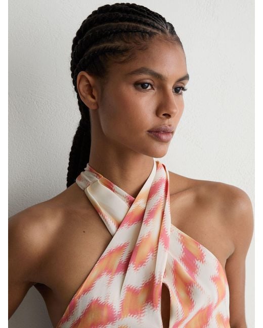 Reiss Multicolor Printed Halterneck Maxi Dress