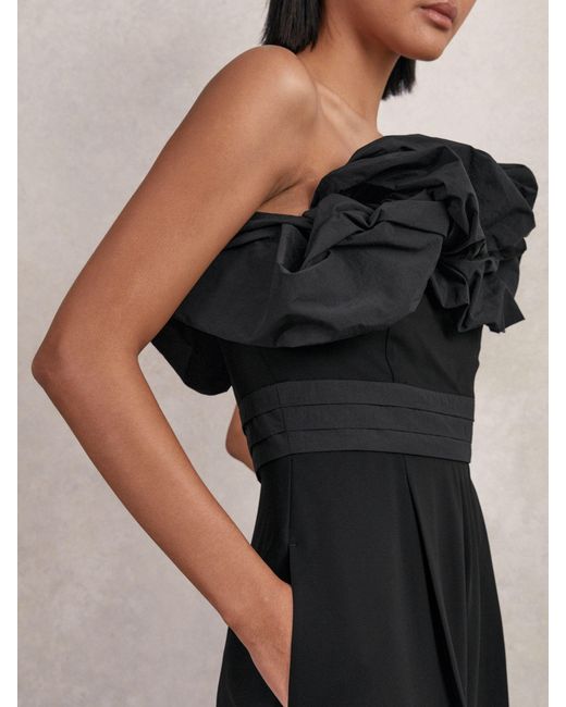 Reiss Blue Sculptural Strapless Wide-Leg Jumpsuit