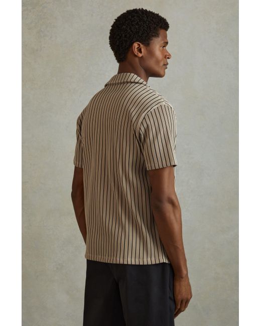 Reiss Multicolor Neptune - Sand/navy Ribbed Striped Cuban Collar Shirt, S for men