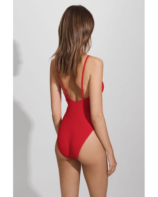GOOD AMERICAN Bright Red Always Fits Textured Swimsuit