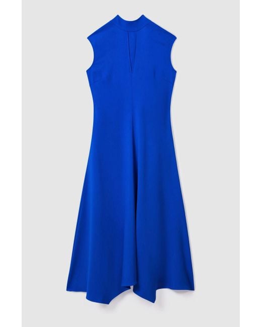 Reiss Libby - Cobalt Blue Fitted Asymmetric Midi Dress
