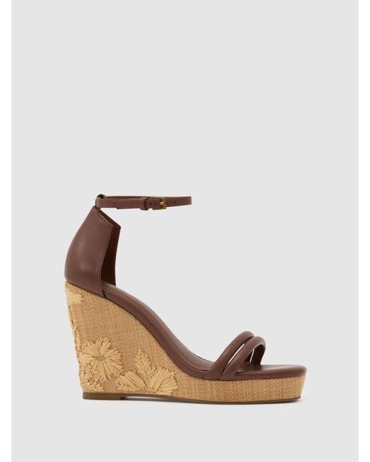 Reiss Natural Leather Embroidered-Wedge Sandals