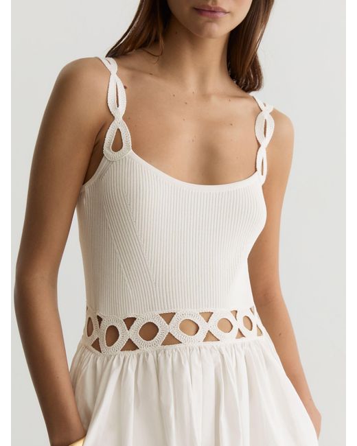 Reiss White Rita Rib-Knit Woven Mix Cut-Out Midi Dress