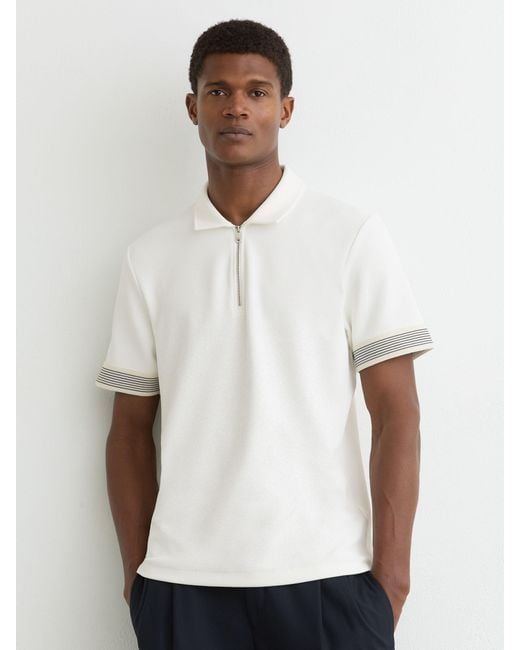Reiss Bruno - White Sleeve-trim Half-zip Polo Shirt, M for men