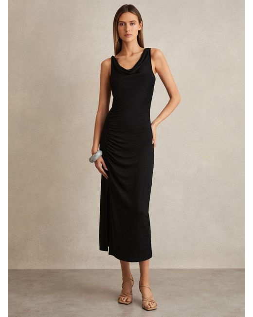 PAIGE Black Ruched Jersey Midi Dress