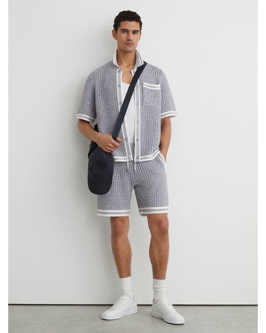 Reiss Gray Cotton Crochet Button-Through Shirt for men