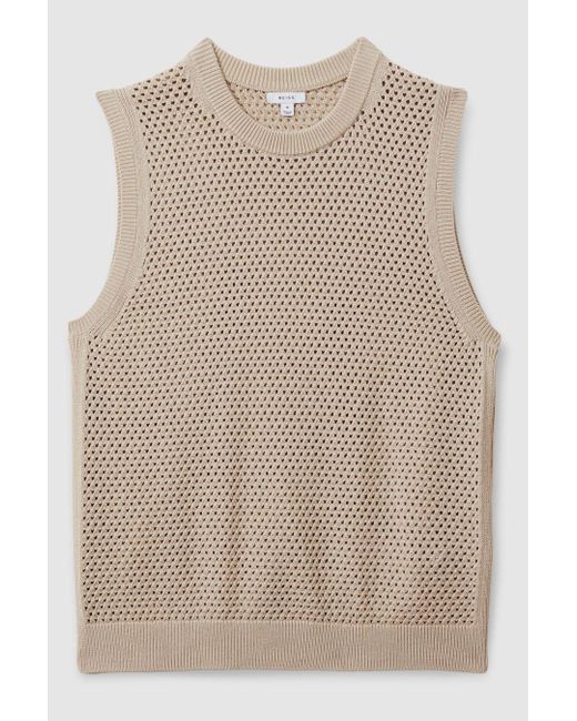 Reiss Natural Dandy - Soft Taupe Cotton Blend Crochet Vest, Xs for men
