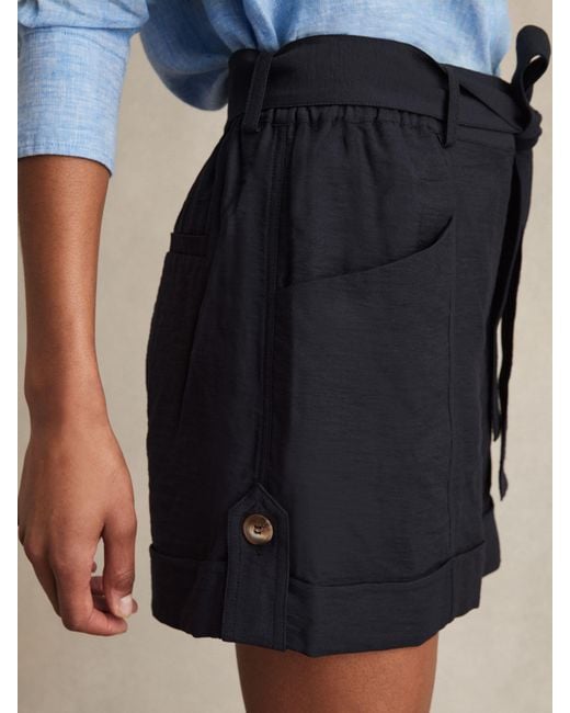 Reiss Blue Belted Button Tab Shorts