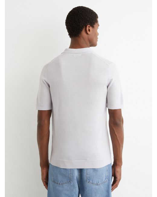 Reiss White Merino Wool Open-Collar Polo Shirt for men