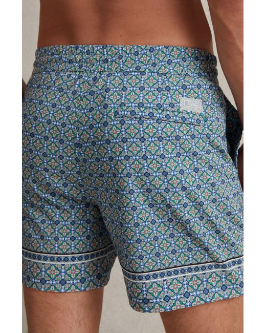 Reiss Blue Vizzini - Multi Tile Print Drawstring Swim Shorts for men