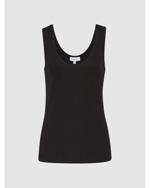 Reiss Violet - Black Scoop Neck Jersey Vest Top, Xs (us 2)