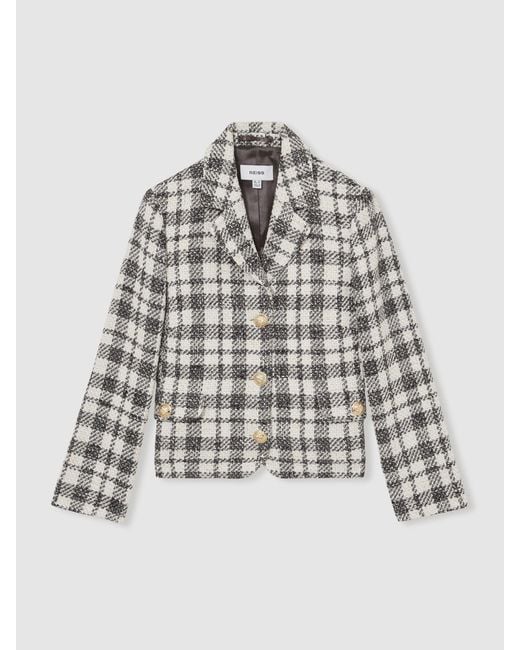 Reiss Cotton Blend Cropped Jacket in Natural | Lyst