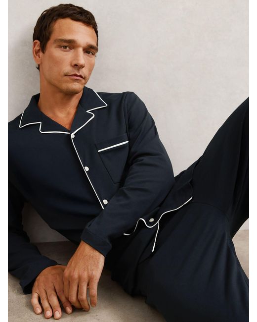 Reiss Blue Cotton Piped Pyjamas Set for men