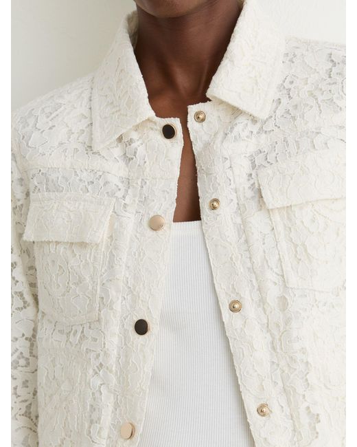 Reiss Natural Lori - White Collared Lace Press-stud Jacket, Us 10
