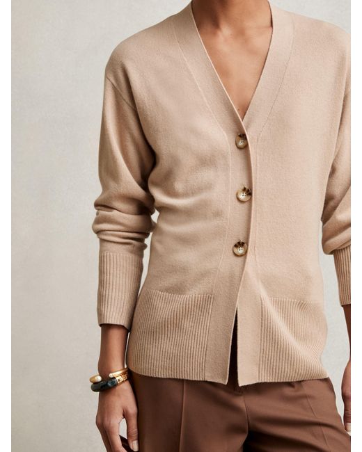 Reiss Natural Wool-Blend Fitted Cardigan With Cashmere