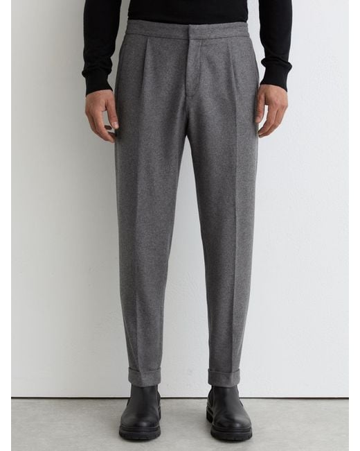 Reiss Gray Cooper - Soft Grey Wool-blend Tapered Cuffed Trousers, 38 for men