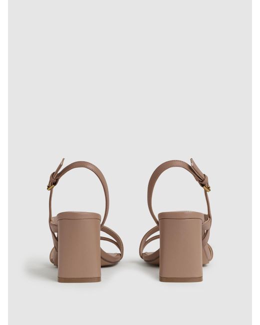 Reiss Natural Alice - Nude Strappy Leather Heeled Sandals, Us 5 (uk 3)