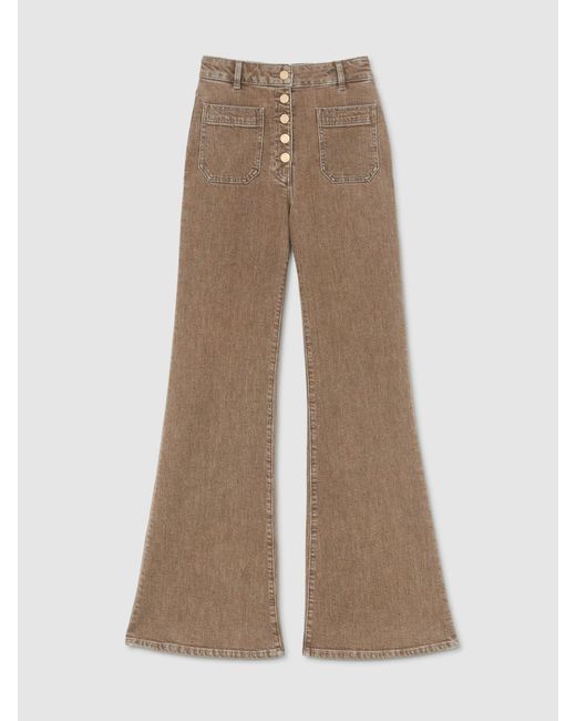 Reiss Natural Cali - Light Brown Twin-pocket Button Flared Jeans, 26w X 31r (uk 26 R)