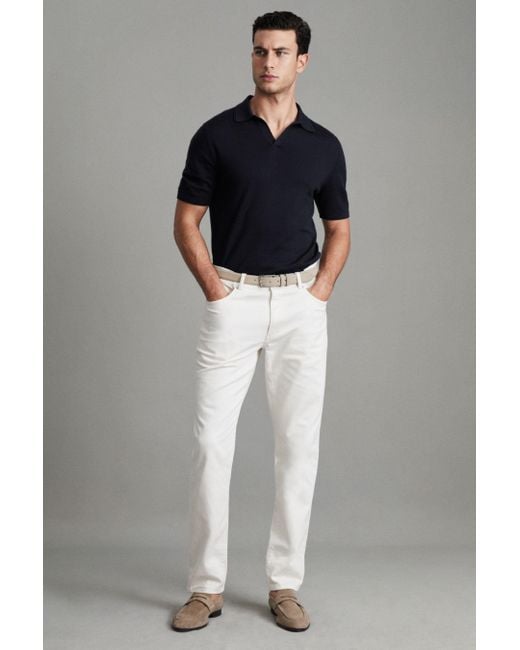 Reiss Black Duchie - Navy Merino Wool Open Collar Polo Shirt for men