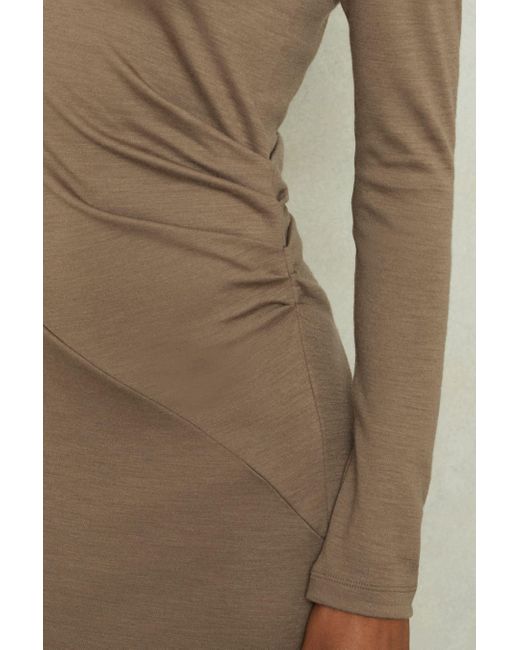 Reiss Natural Petite Wool Ruche Detail Midi Dress