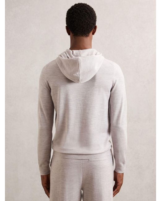 Reiss Brown Merino Wool Drawstring Hoodie for men