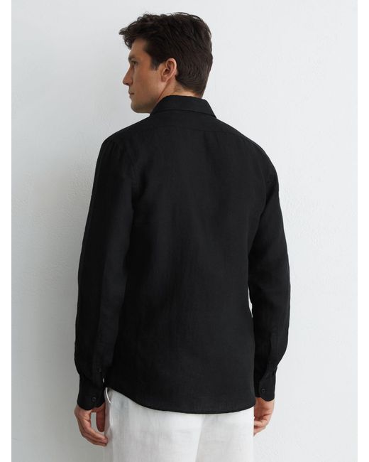 Reiss Ruban - Black Linen Cutaway-collar Regular-fit Shirt, S for men