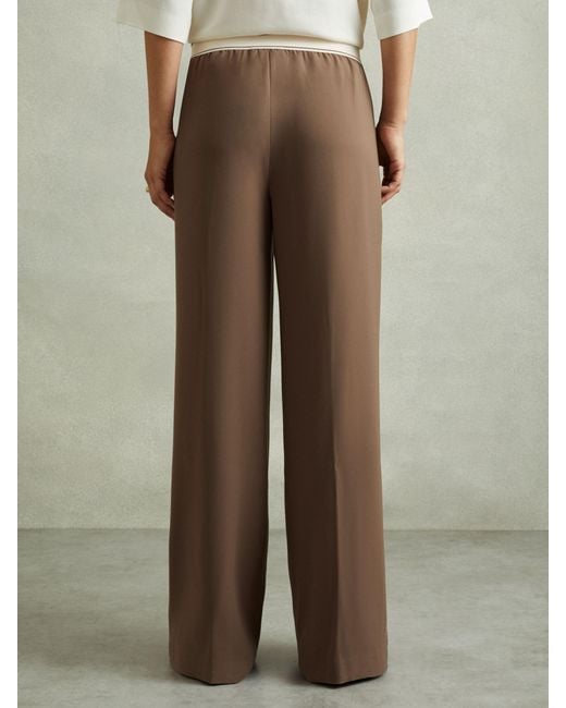 Reiss Natural Abigail - Mocha Brown Wide Leg Elasticated Trousers, Us 10 L