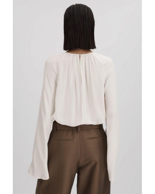 Reiss Brown Gracie - Ivory Cut-out Flute Sleeve Blouse