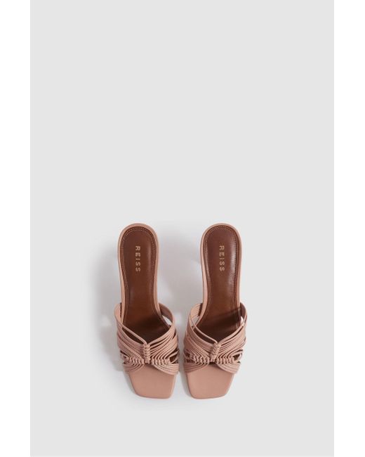 Reiss Pink Harriet - Blush Leather Knot Detail Mules