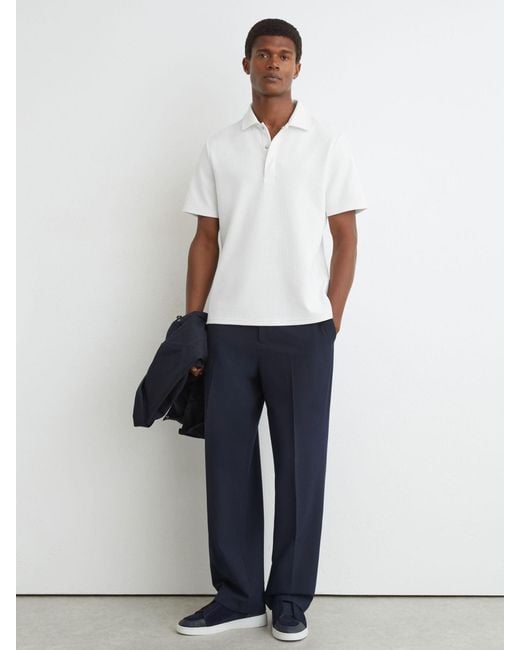 Reiss White Textured Concealed-Placket Polo Shirt for men
