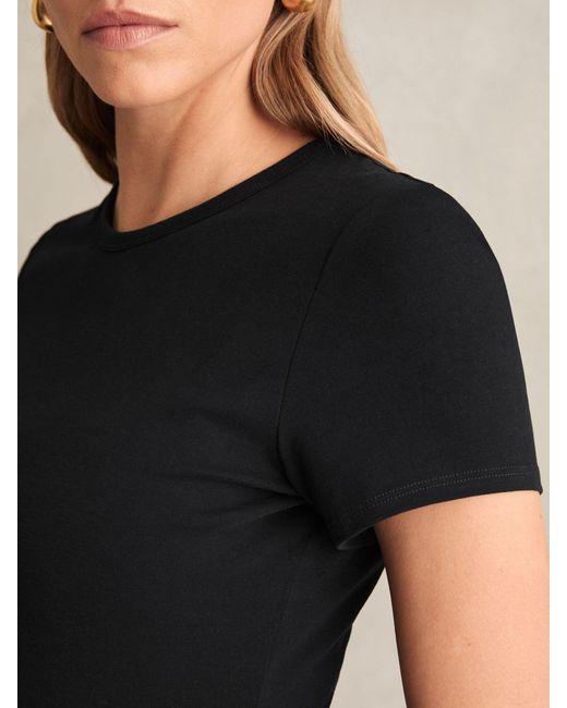 Reiss Jolie - Black Stretch-cotton Crew-neck T-shirt, S (us 4-6)