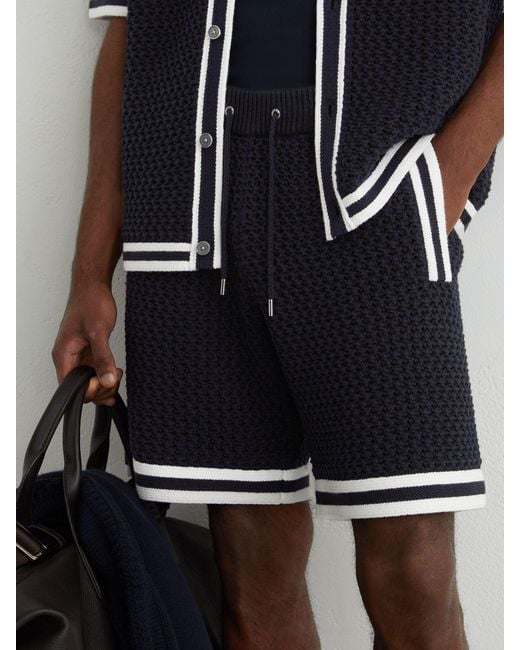 Reiss Blue Cotton Crochet Drawstring Shorts for men