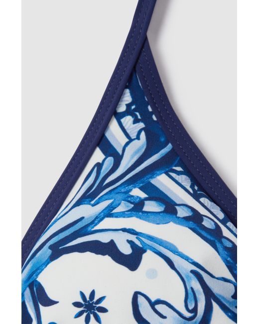Reiss Tina - Blue Print Printed Contrast Trim Bikini Top, Us 10
