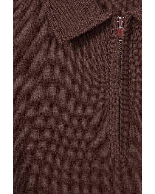 Reiss Maxwell - Treacle Brown Merino Wool Half-zip Polo Shirt, Xs for men