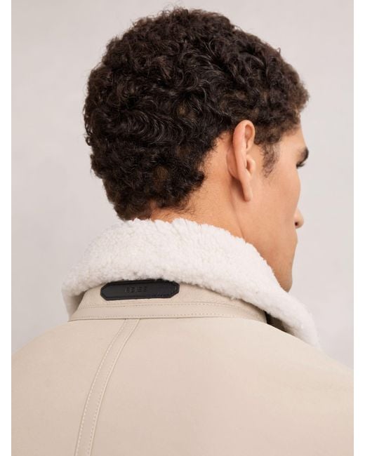 Reiss Natural Leather Shearling-Collar Jacket for men
