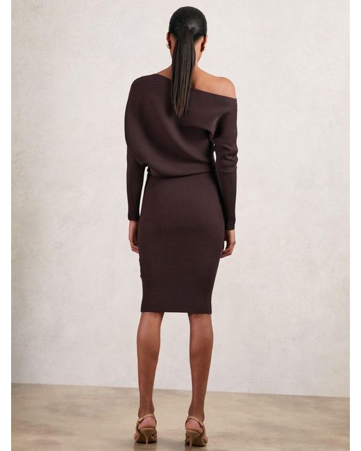 Reiss Multicolor Lara - Mink Off-the-shoulder Ribbed Midi Dress, L (us 12-14)