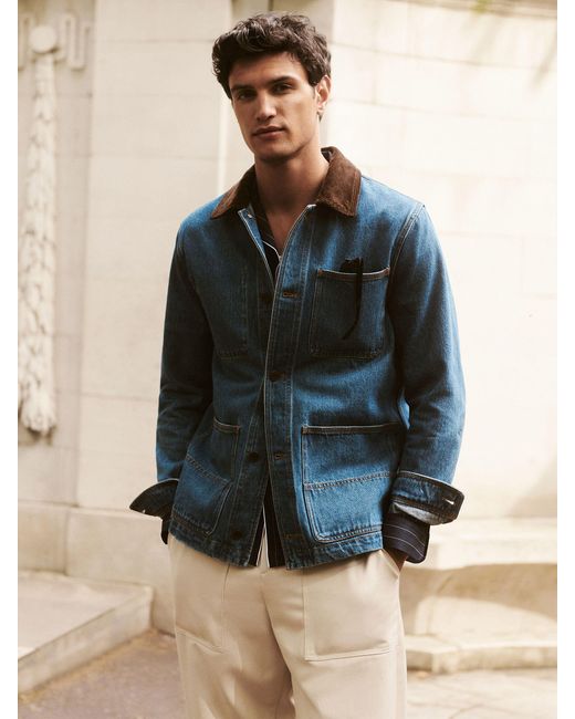 Reiss Blue Corduroy Collar Worker Jacket for men