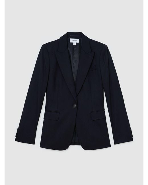 Reiss Blue Petite Wool-Blend Single-Breasted Suit Blazer