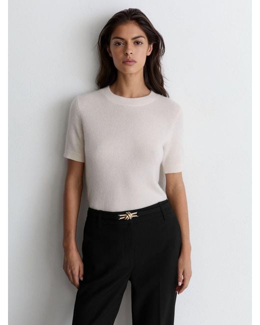Reiss White Flared Knot-Hardware Belted Trousers