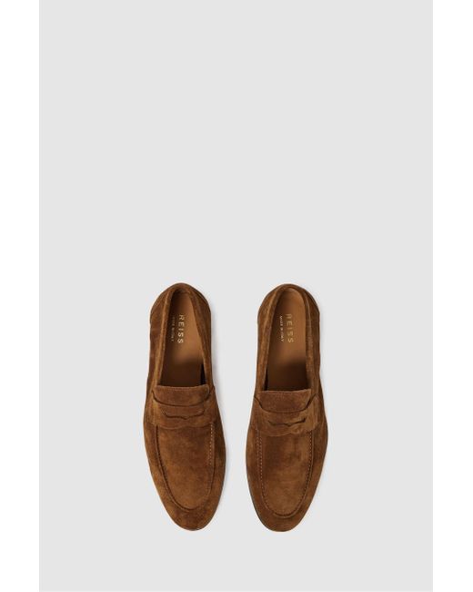 Reiss Brown Bray - Tan Suede Slip On Loafers for men