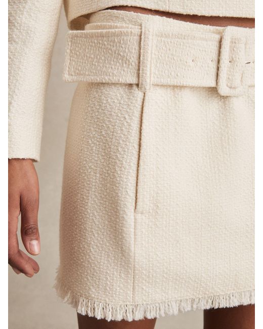 Reiss Natural Bouclé Belted Mini Skirt With Wool And Cotton