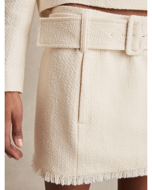 Reiss Natural Bouclé Belted Mini Skirt With Wool And Cotton