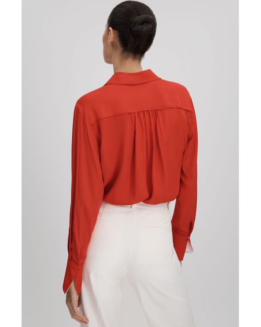 Reiss Rose - Red Contrast Trim Button-through Shirt, Us 8