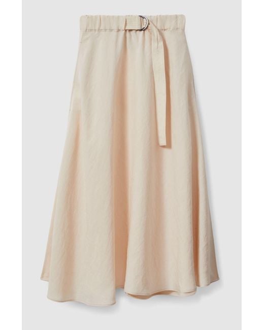 Reiss Natural Kori - Cream Belted Parachute Midi Skirt