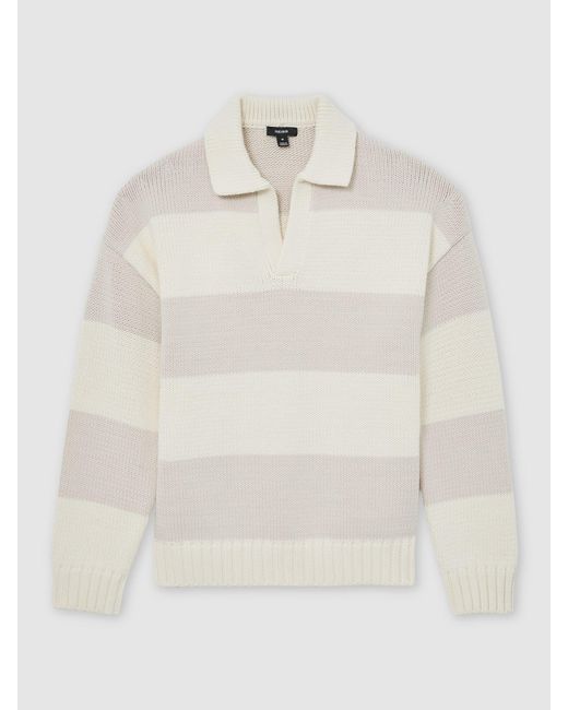 Reiss Gray Off & Oatmeal Melange Cotton-Blend Open-Collar Rugby Jumper for men