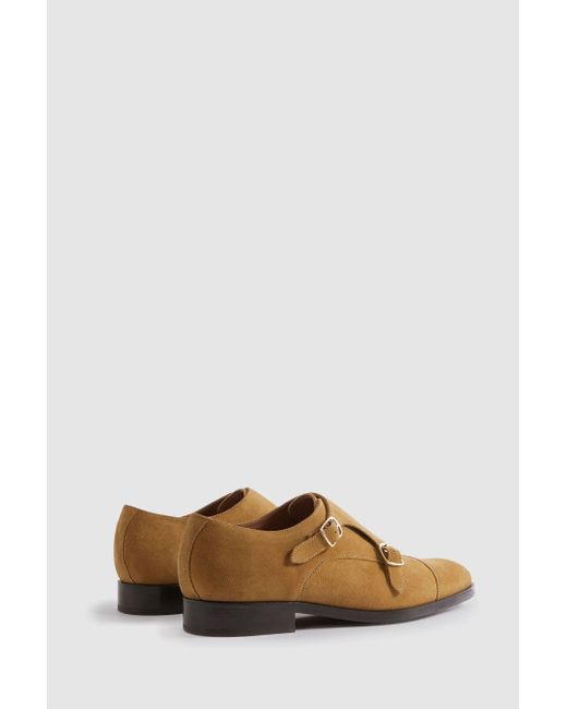 Reiss Brown Amalfi - Stone Suede Double Monk Strap Shoes for men