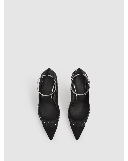 PAIGE White Black Crystal-embellished Mesh Court Shoes