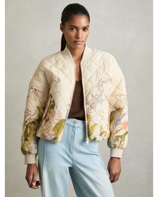 Reiss Natural Quilted Printed Bomber Jacket