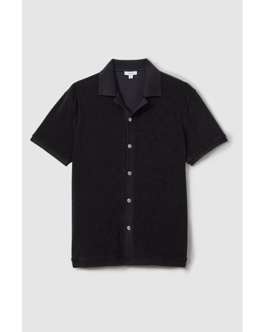 Reiss Black Eden - Navy Towelling Cuban Collar Shirt, S for men